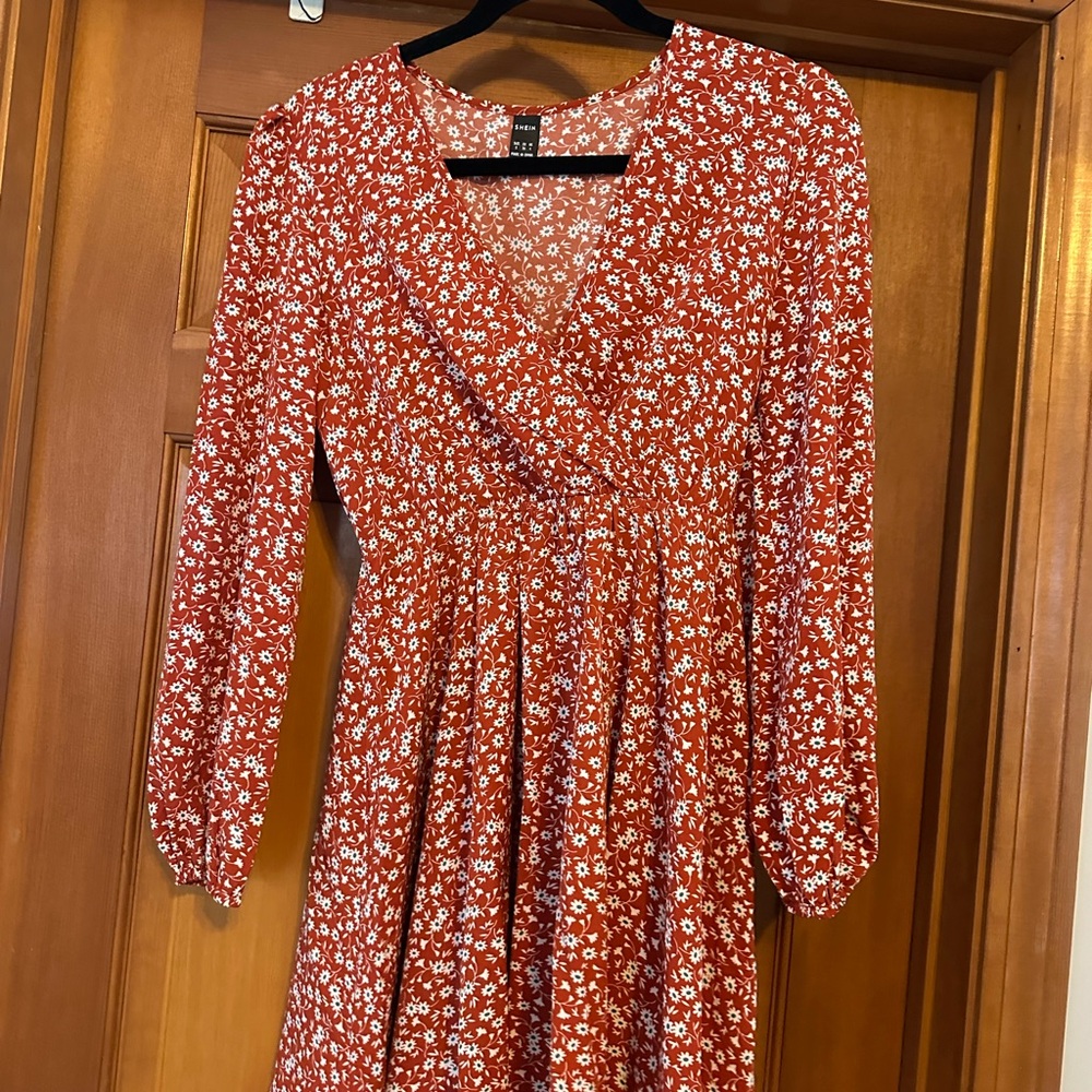 Floral rust colored Dress. Thanksgiving!